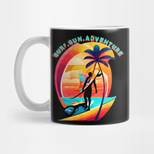 Surf Sun Adventure, Hello Summer Vintage Funny Surfer Riding Surf Surfing Lover Gifts Mug